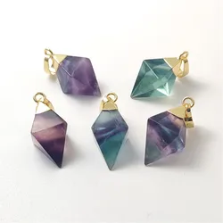 FUWO Wholesale Natural Fluorite Pendant,Elegant Slender Shape Rhombus Crystal Accessories For Women Jewelry Making 5Pcs PD106F