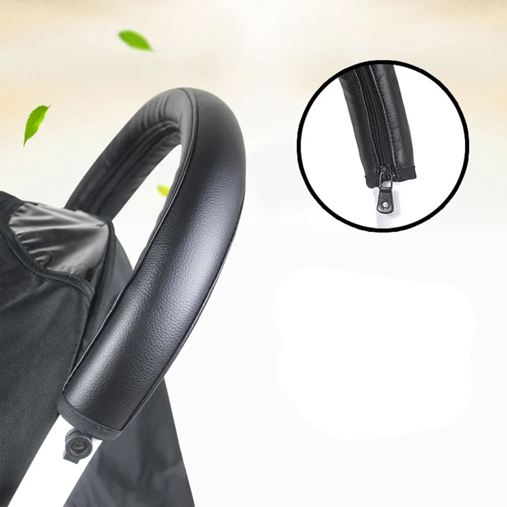 Black Stroller Armrest Cover 53x4x4cm Removable Zipper Sun Rain Handrail Cover for Baby Push Carriage Sweat