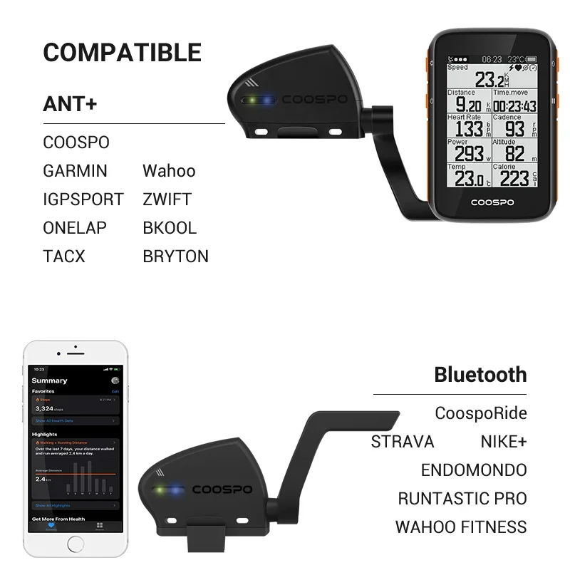 CooSpo New Bicycle Speed And Cadence 5.0 ANT+ Wireless Waterproof For Wahoo Zwif Garmin Etrex 30 Dual Sensor Bluetooth