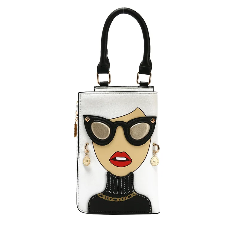 

﻿ Funky Lady Face Purses and Handbags for Women Cartoon Pattern Female Shoulder Bag Top Handle Satchel Party Clutch Crossbody