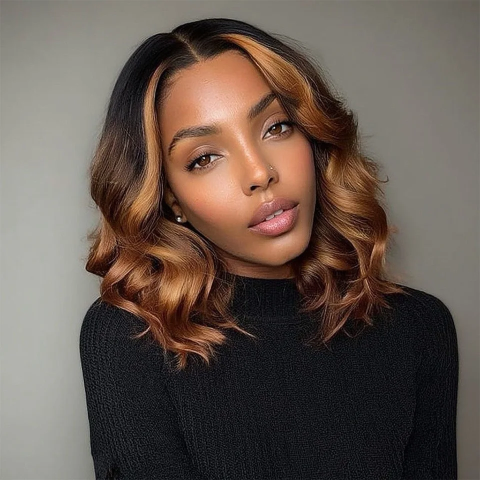 

12 Inch Short Ombre Brown Synthetic Hair Bundle Extension 120g/pack Body Wave High Temperature Fiber Bundles For All Seasons