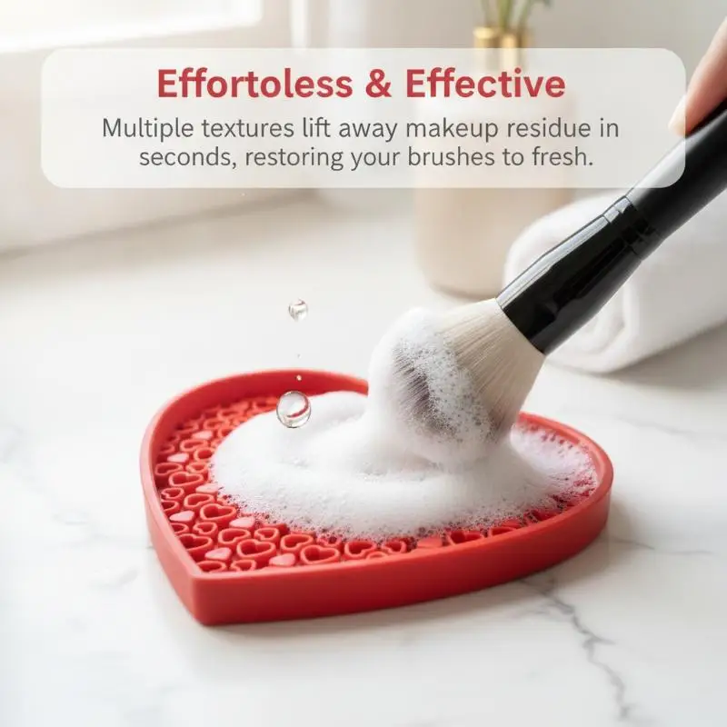 Cute Heart Makeup Brush Cleaning Tray Multi-Hole Textured Scrubbing Board Portable for Travel Daily Makeup Tool CareNew