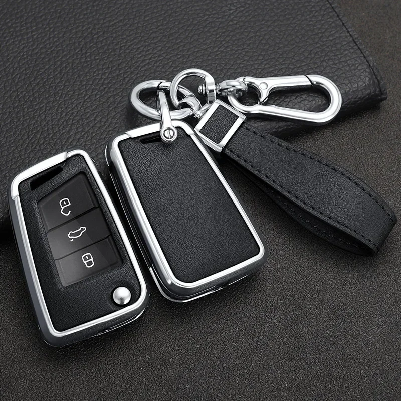 Car Key Case Cover For Volkswagen VW Polo Golf 7 MK7 Tiguan Touran Passat Lavida Plus Lamando For Skoda Octavia Karoq Key Bag