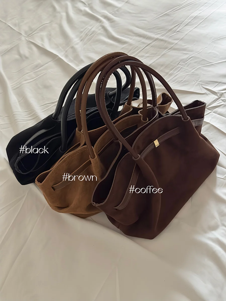 

Soft Suede Leather Tote Bag Large Capacity Casual Versatile Shoulder Bag for Women Autumn Season Handbag Magnetic Buckle Closure