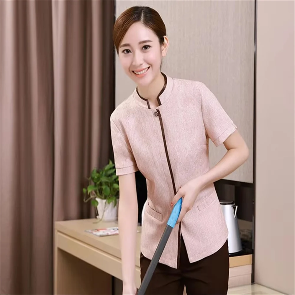 زي فندقي صيفي بأكمام قصيرة زي نادلة المطاعم زي النادلة ملابس الشيف المعجنات ملابس التدبير المنزلي