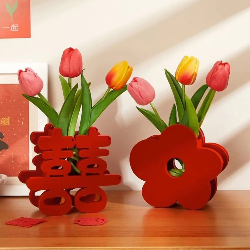 Good Fortune Wedding Red Flower Vase Good Luck Blessings Flower Arrangement Vase Best Wishes Flower Pot Basket Home Decor