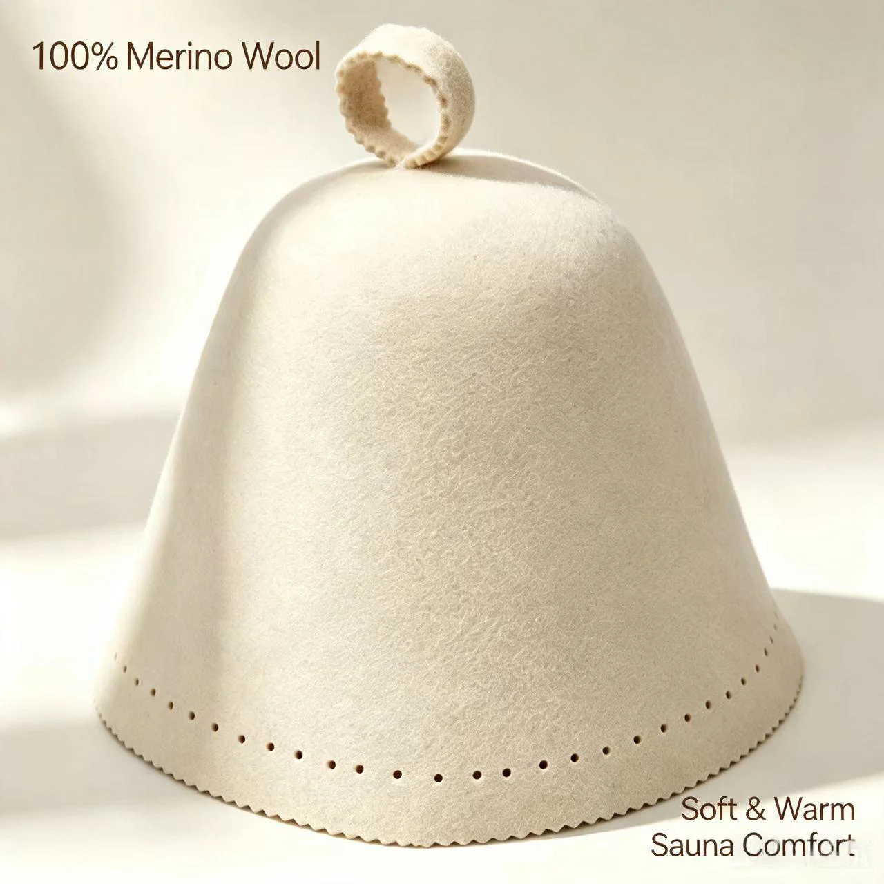 Cappello da Sauna in Lana Merino Premium per Uomo e Donna, Morbido e Caldo, con Manico Superiore ad Anello per Sauna, Spa e Uso Domestico