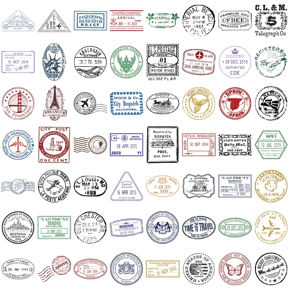 60PCS Retro Postmark Stickers Pack Transparent Vintage Stamp Sticker Travel Album DIY Decals for Phone Laptop Notebook Graffiti