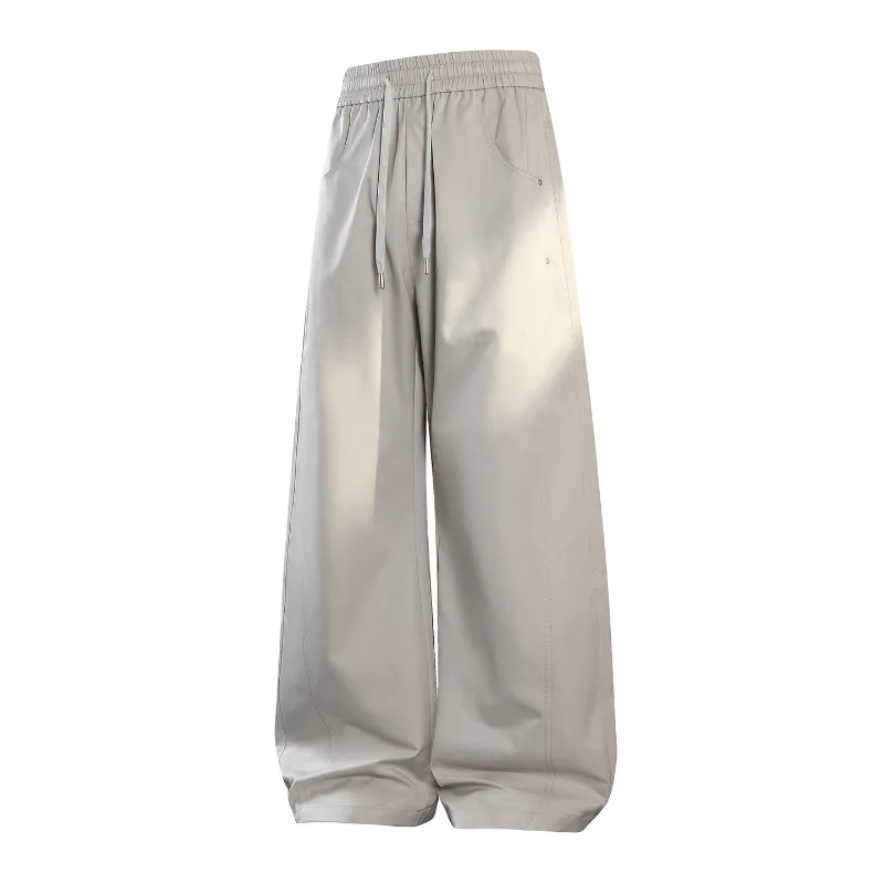 Men's Trendy Versatile Drawstring Retro Solid Color Outdoor Work Pants Loose and Comfortable All Season Japanese Casual Pants
