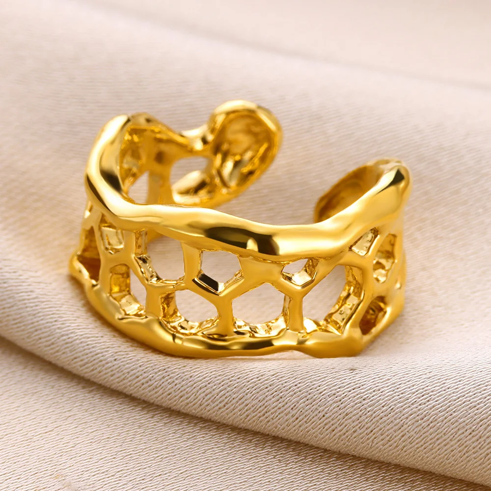 แหวนรูปหวีน้ำผึ้งสไตล์โบฮีเมียนสำหรับผู้หญิงปรับแหวนปรับขนาดได้ได้เครื่องประดับ Y2K