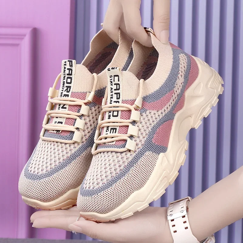 2025 New Ladies Chunky Sneakers Breathable Women Sneakers Platform Flat Shoes Green Casual Trainers Stylish Comfortable Shoes