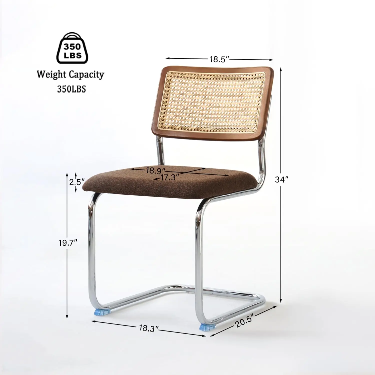 Mid Century Modern Rattan Dining Chairs Set of 4, Mesh Back Cane Kitchen Chair with Metal Chrome Legs, Brown, Customized