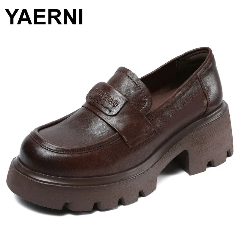 

Женские лоферы из натуральной кожи с узором ручной работы на весну, повседневные одинарные туфли в стиле ретро на толстой подошве