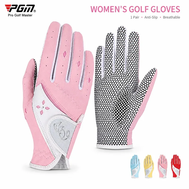 PGM Women Golf Gloves 1 Pair PU Anti Slip Full Finger Breathable Ladies Golf Gloves Left and Right Hand ST020