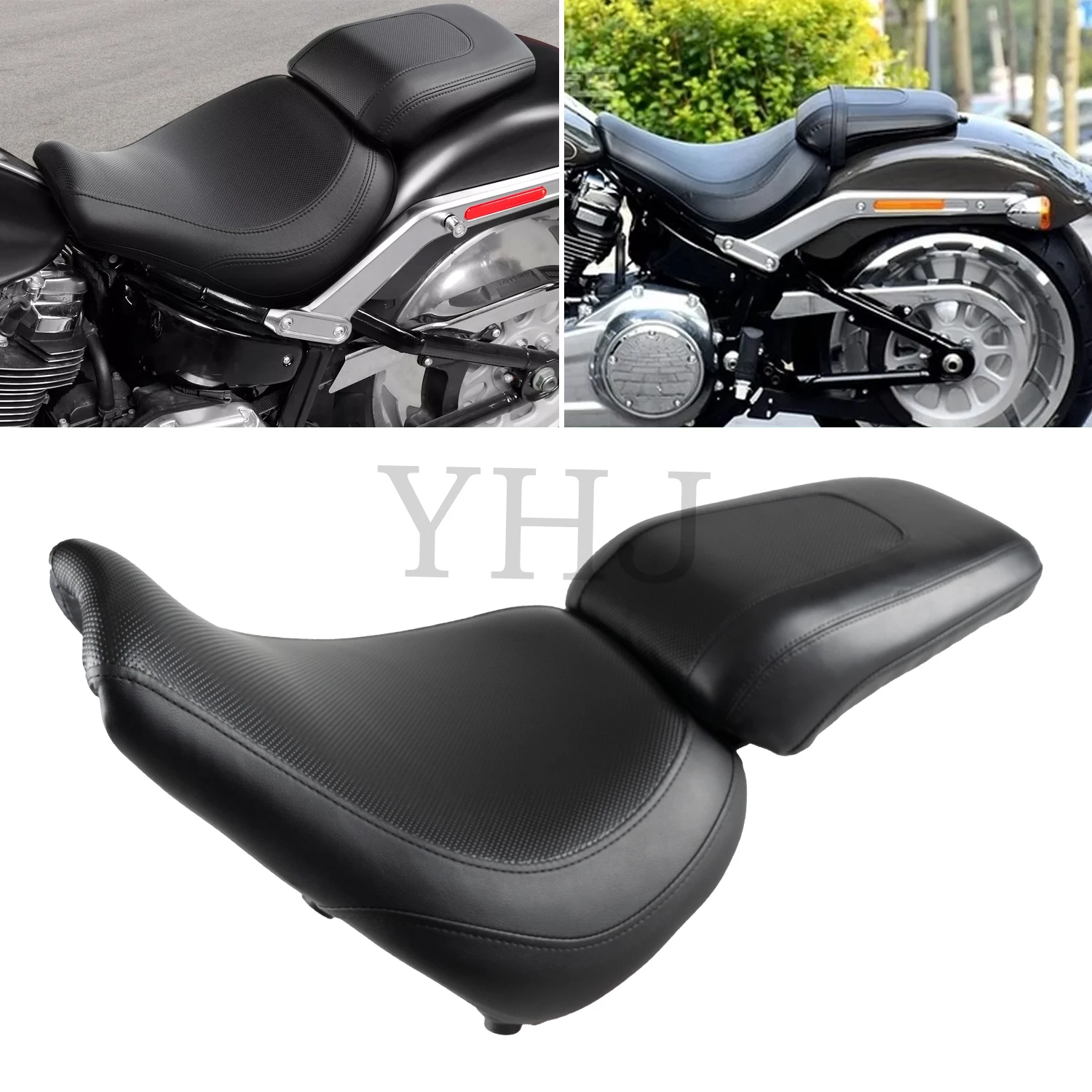 For Harley Fat Boy FLFB 114 FLFBS 2018-2023 Motorcycle Two Up Seat Front Rear Driver Passenger Seat Black PU Leather