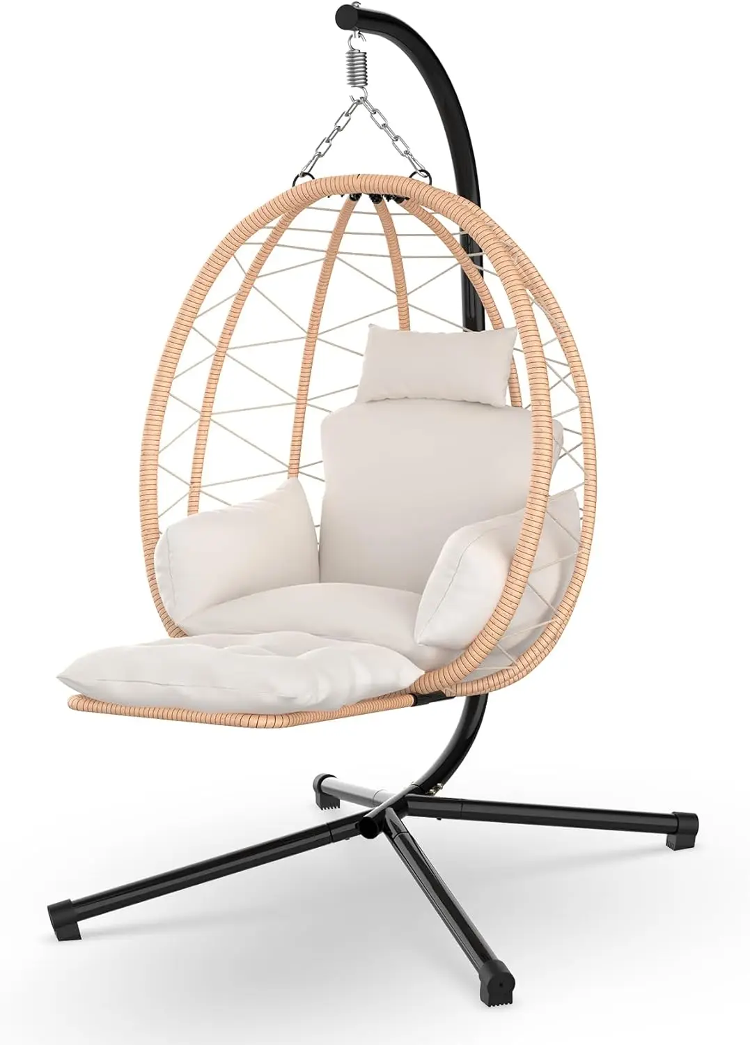 Slendor Hanging Egg Chair With Stand & Leg Rest, Rattan Wicker Swing Chair With Uv Resistant Cushion And Pillow, For Indoor