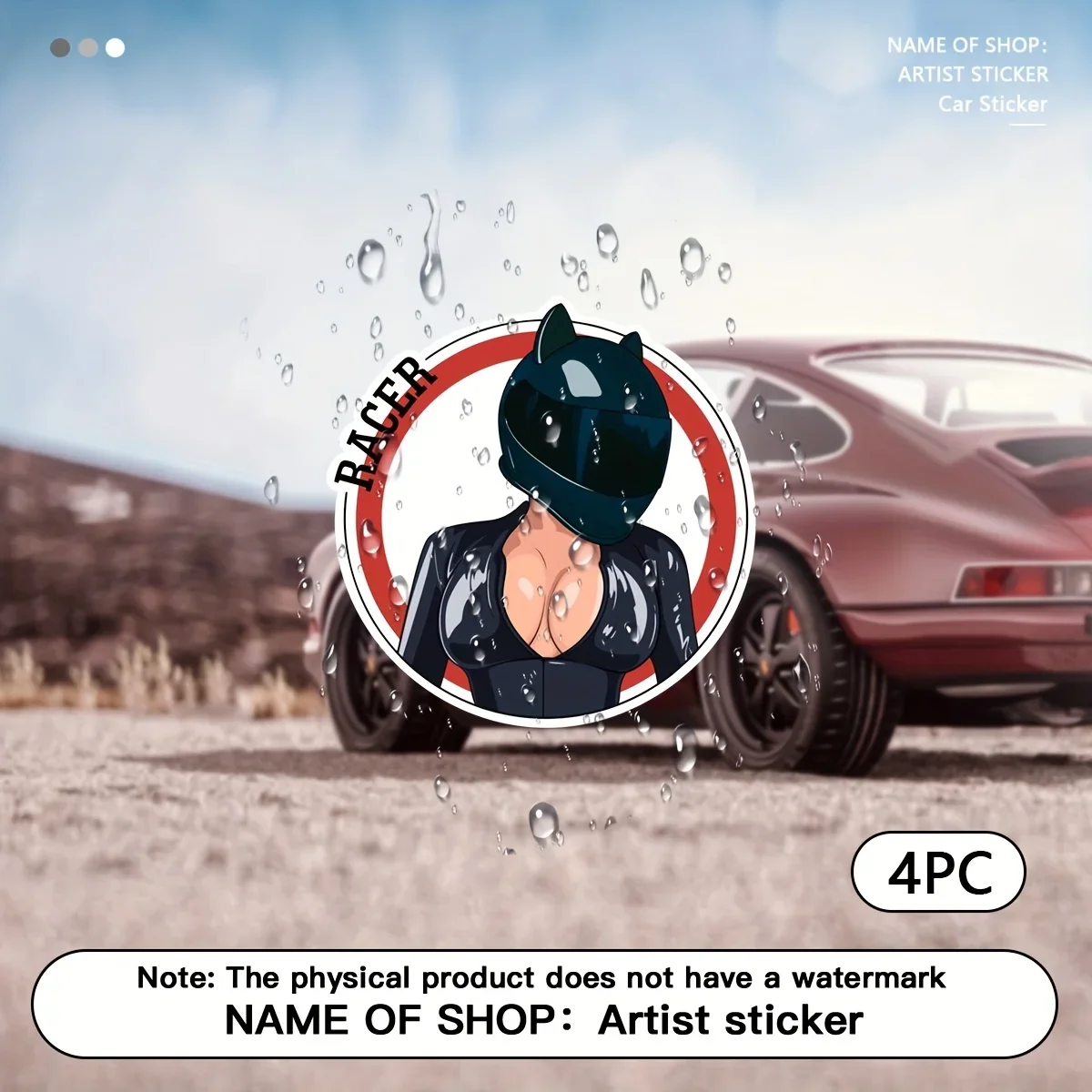 4PCS/SET Trendy RACER Vinyl Decal - Feminine Edgy Aesthetic for Motorcycle Helmets/Laptop/Phone/Water Bottle