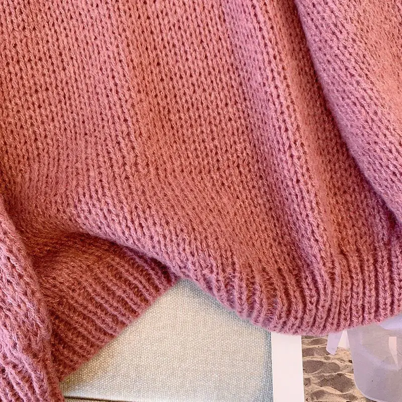 Autumn and Winter Korean Edition Simple Casual Long Sleeved Knitted Shirt Slouchy Loose Pullover Solid Sweater