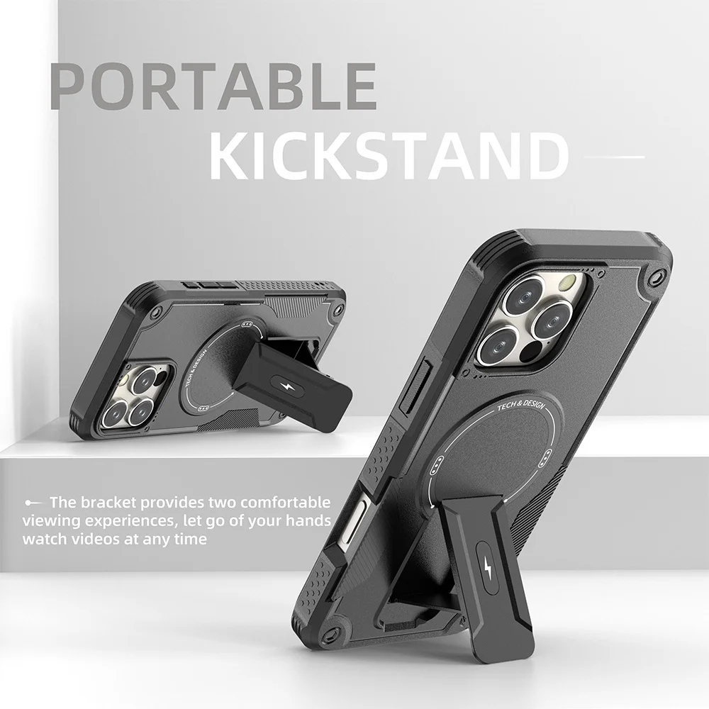 Militärisch Stoßfeste Handyhülle für iPhone 11 12 13 14 15 16 17 Pro Max mit Magnetischer Drahtloser Aufladung und Unsichtbarem Ständer – Detail 7