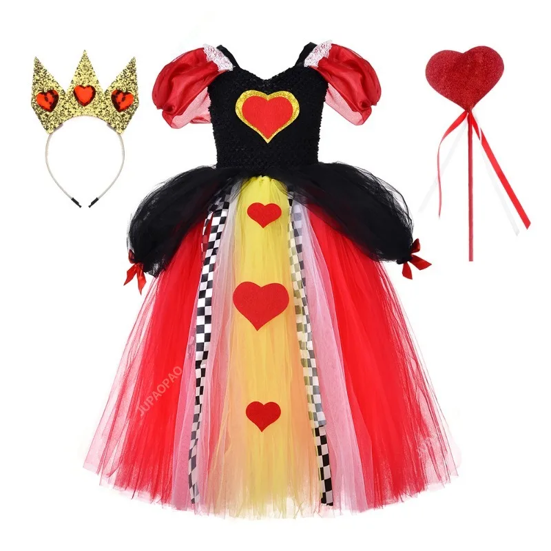 New Models Queen Costume for Kids Halloween Birthday Party Dress Ball Gown Red Queen Cosplay Girls Tutu Princess Dress