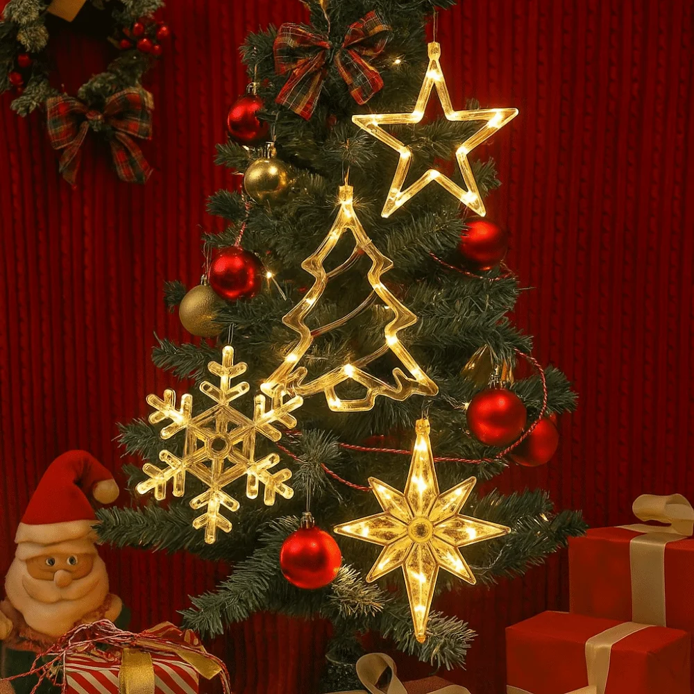 Suction Cup Design Christmas Window Lights Snowflake Hanging Sucker Lamp Christmas LED Light New Year Celebration