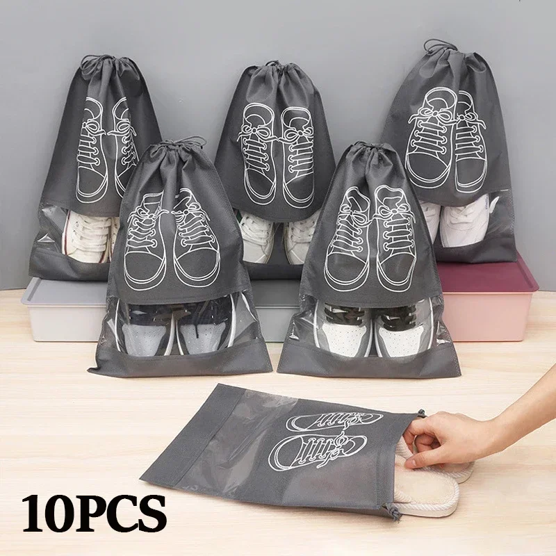 

Sneakers Shoes Storage Bag Nonwoven Travel Portable Shoes Bag Closet Dustproof Storage Bag Drawstring Classified Shrink Bag10Pcs