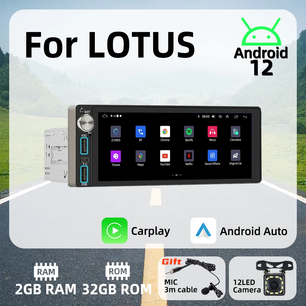 

Wireless Carplay Android Auto Autoradio 6.86" 1 Din Radio Android Car Multimedia for LOTUS Stereo Head Unit GPS Navigation Wifi