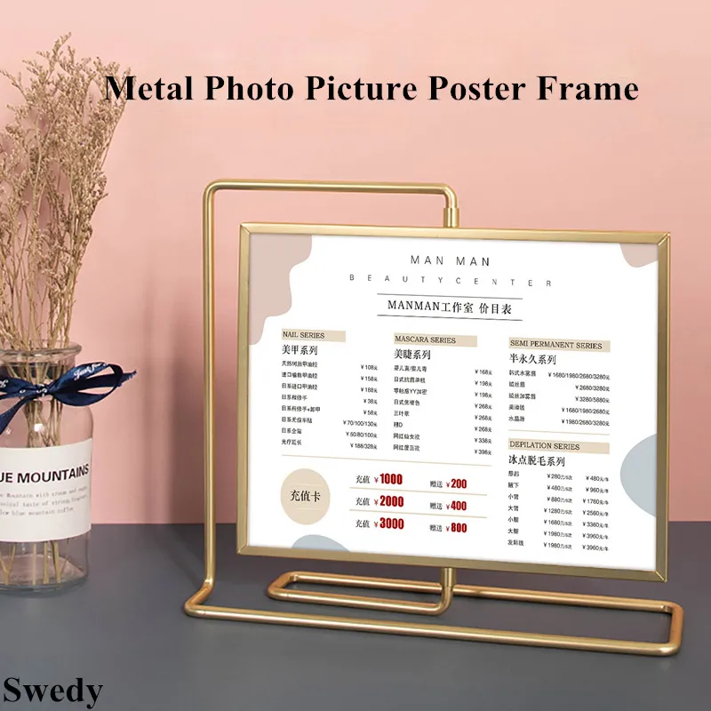 8 Inch 152x203mm Rotating Table Menu Price List Holder Acrylic Sign Holder Stand Wedding Metal Photo Picture Poster Frame