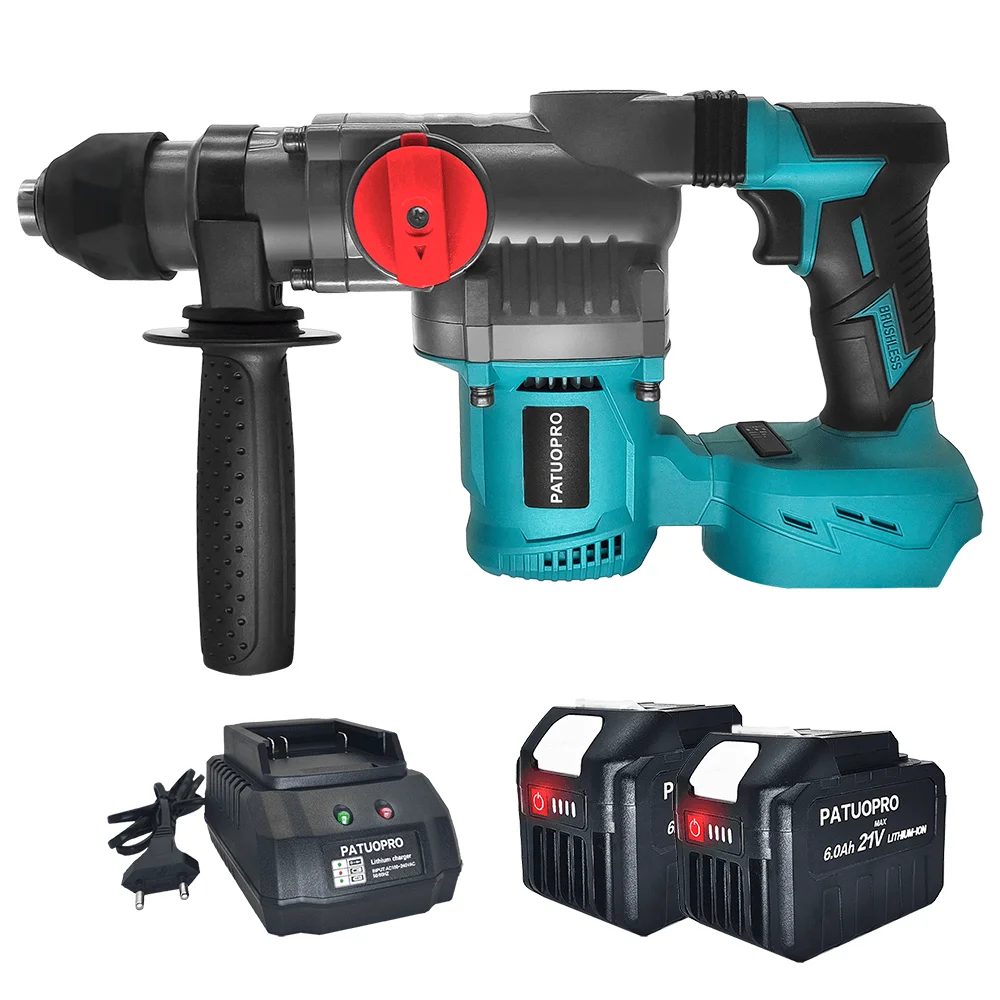 PATUOPRO 2-Mode Adjustable Electric Impact Hammer Drill 26MM Multifunctional Rechargeable Rotary Hammer For Makita 18V Battery