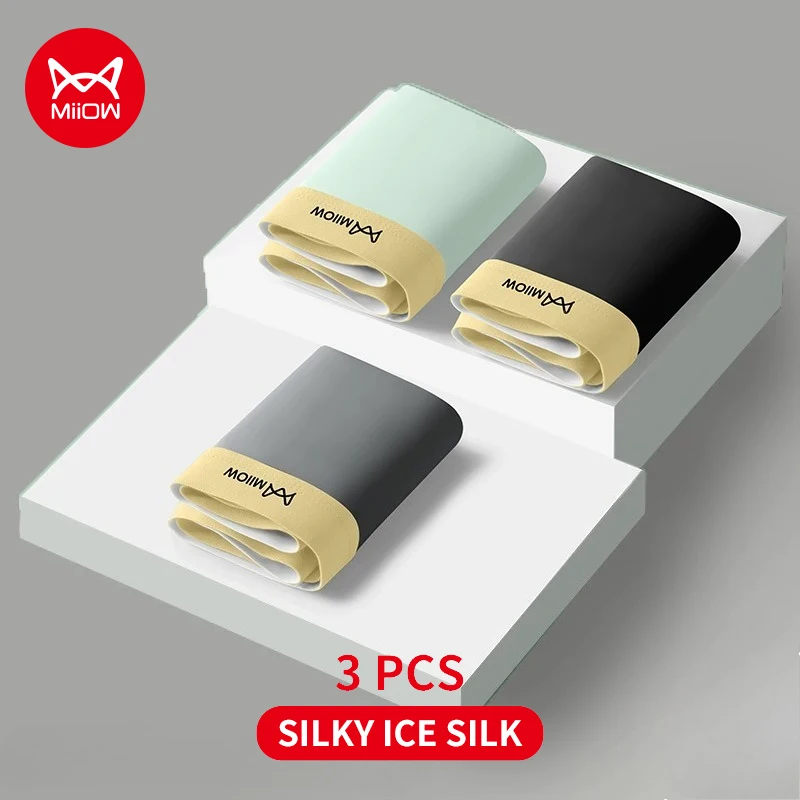

MiiOW Ice Silk Men Underwear Mesh Breathable Crotch Mens Underpants Antibacterial Men's Panties Lightweight Man Boxers Briefs