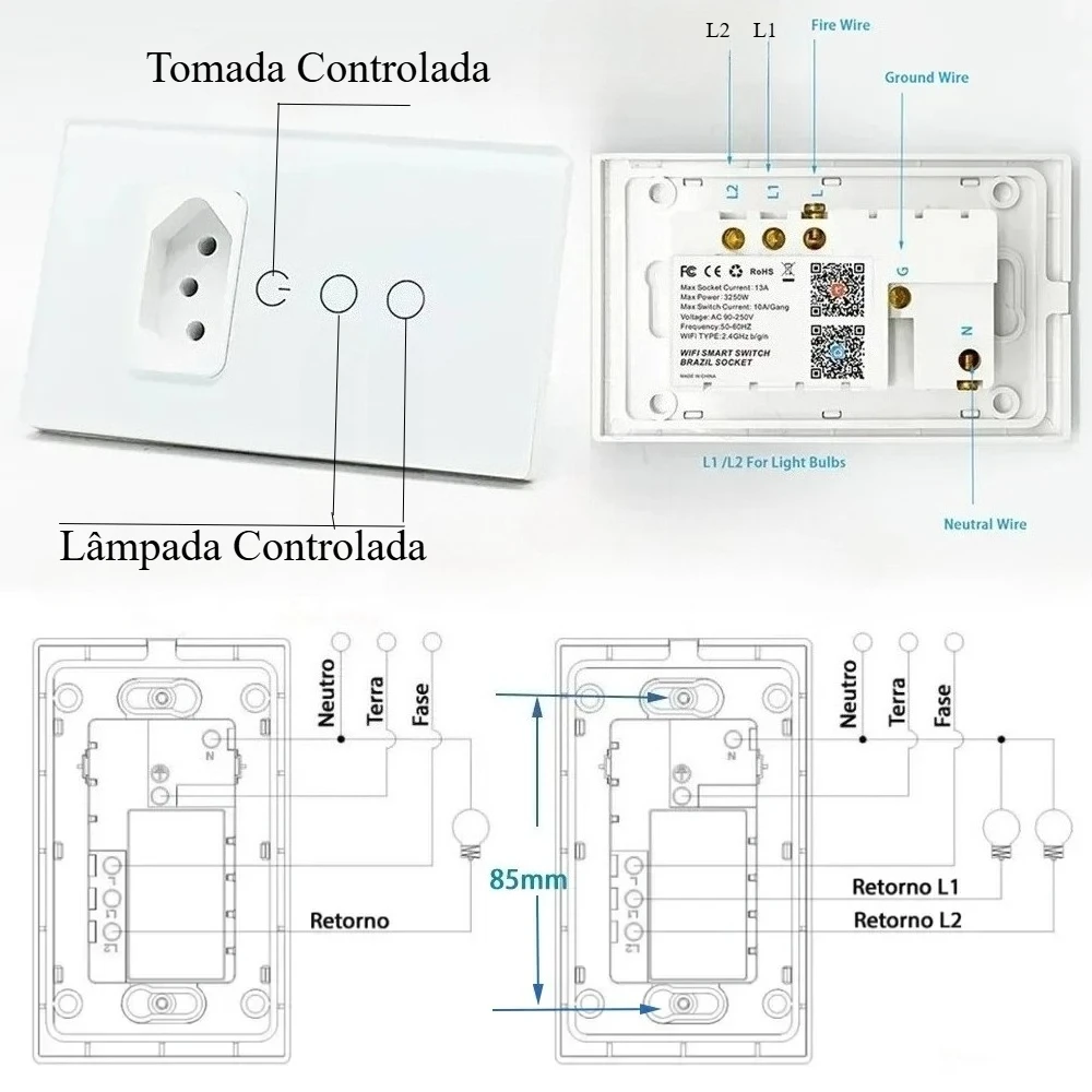 Wifi Smart Tuya Brazil Paralela Light Switch Wall Socket Brazilian Plug Brasil Outlet Glass Panel Intelligent Alexa Google Home