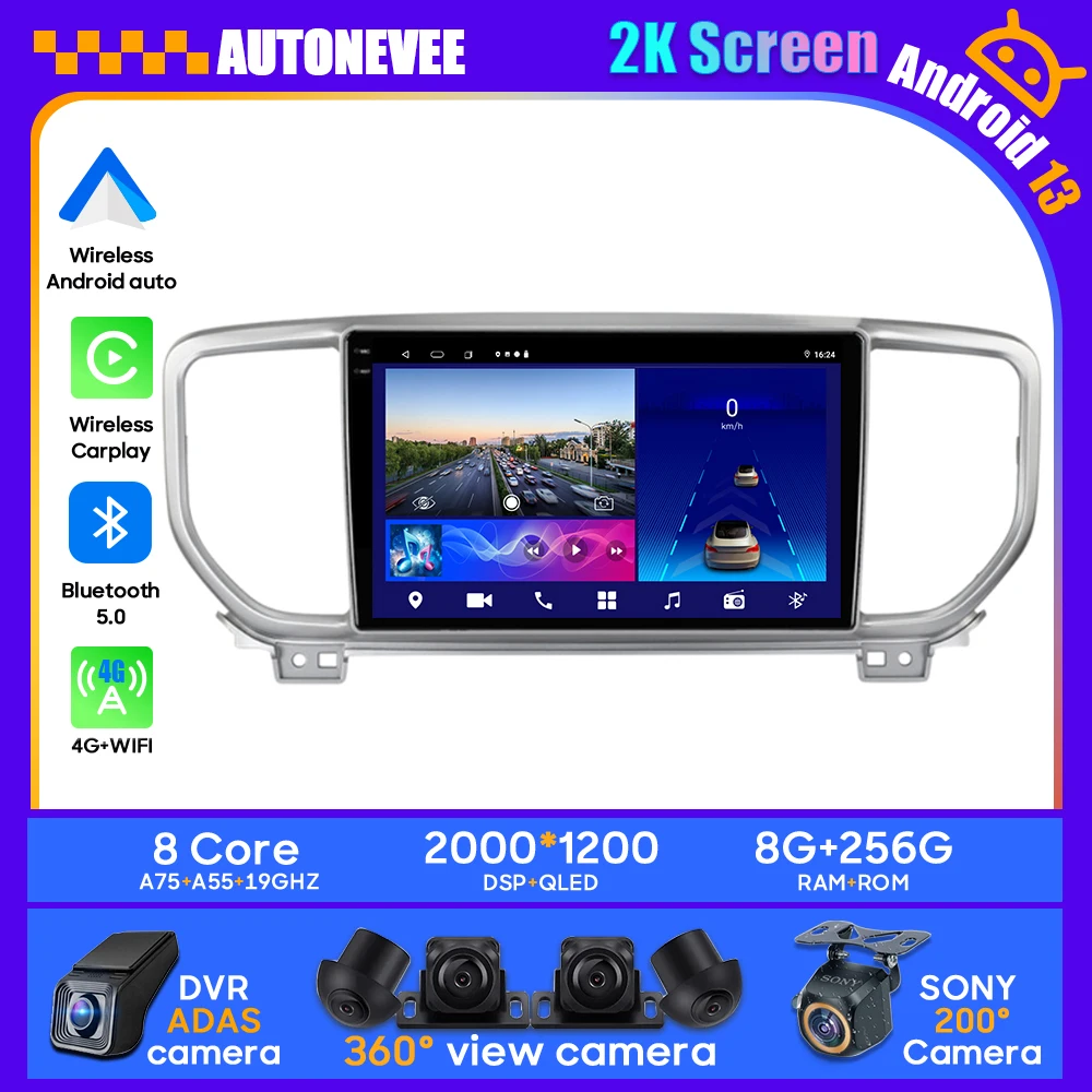 

Android 13 For KIA Sportage KX5 5 2016 - 2019 Car Head Unit Multimedia GPS Player Radio Stereo BT 2K Carplay Android Auto 2din