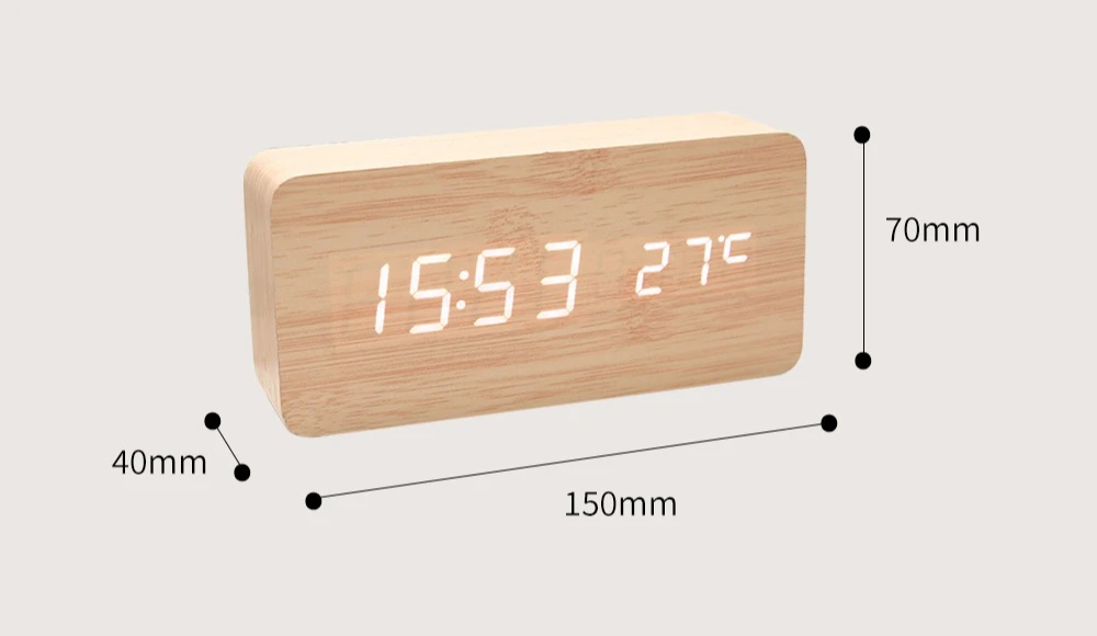Wooden Clock Silent Voice-activated LED Alarm Clock Wooden Clock Student Desktop Learning Electronic Wholesale
