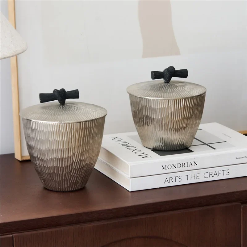 Silver Line Texture Storage Jar, Premium Elegant Light Luxury Home Hollow Decorative Bowl, Fruit Tray & Tabletop Decor Box