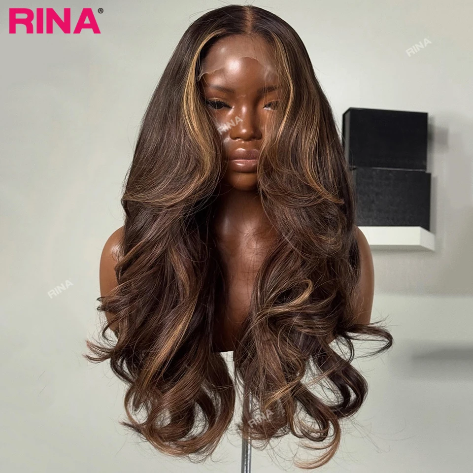 

Dark Brown Highlight Body Wave 13x6 Lace Frontal Wigs Human Hair Wig 13x4 Lace Front Wig For Women Pre Plucked Brazilian Hair