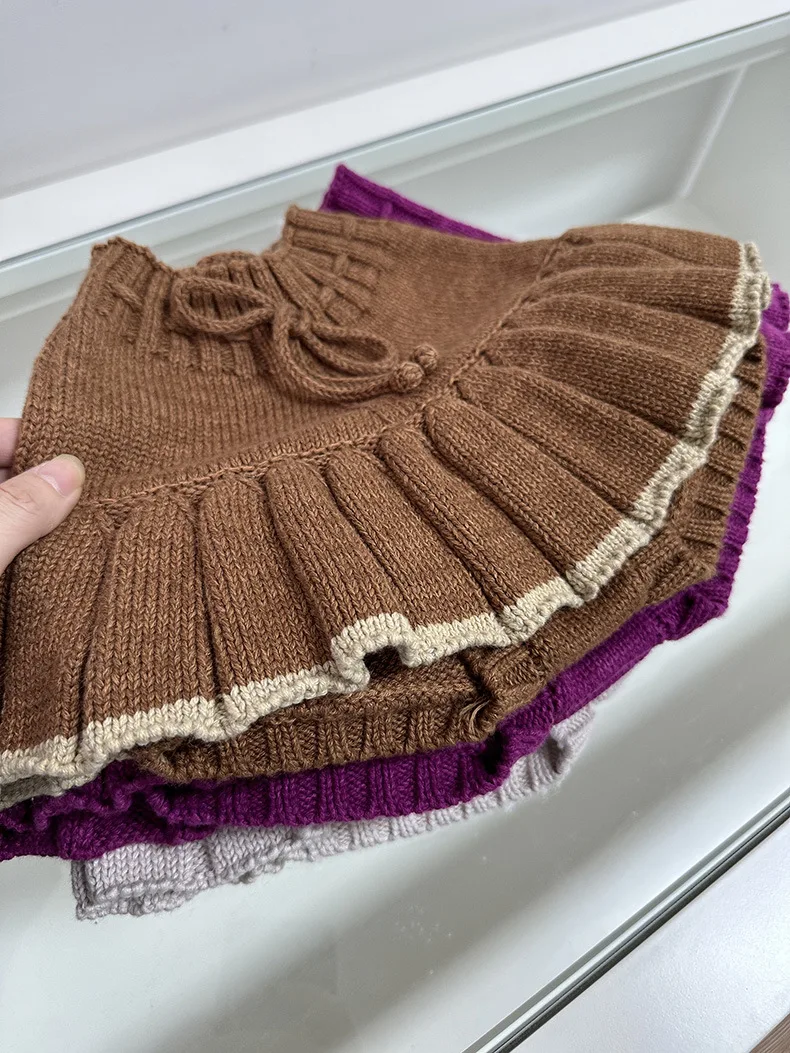 

Классическая трикотажная юбка 2025 года, одежда для маленьких девочек, осенне-зимняя толстая плиссированная юбка ручной работы