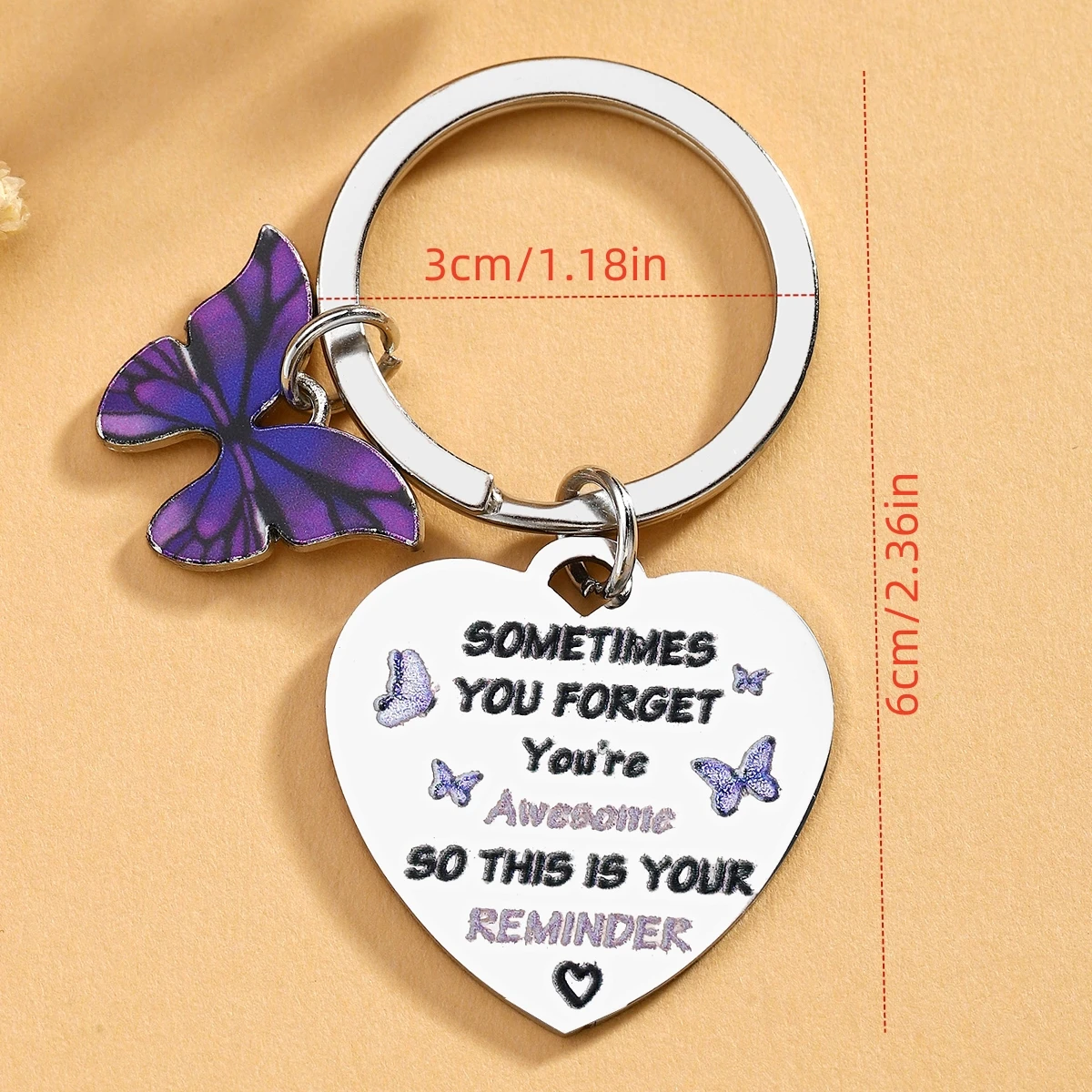 Purple Lady's Birthday Inspirational Butterfly Keychain Gift for Girls, Teenagers, Adults, Fillers, Inspirational Encouragement