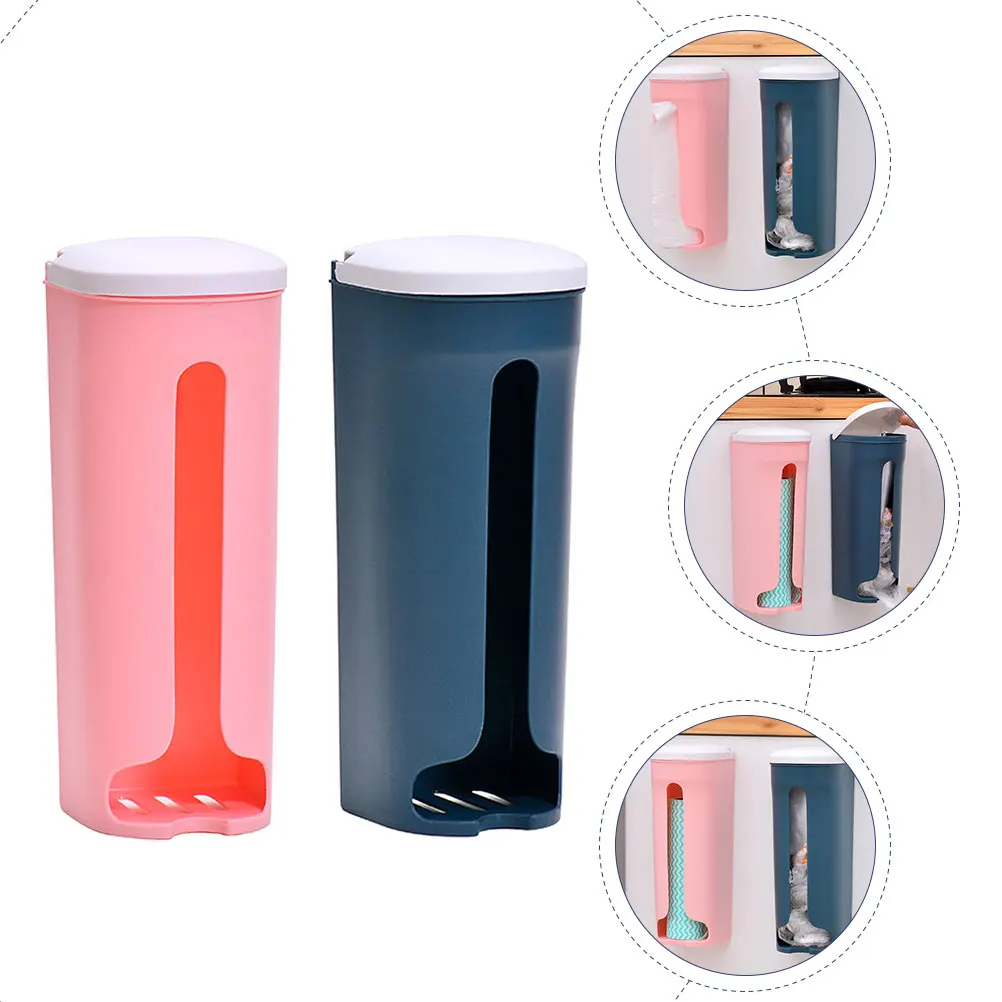 2 Pcs Trash Bag Holder Plastic Storage Box Punch ganizer Waste Dispenser Rack Kitchen Accessories