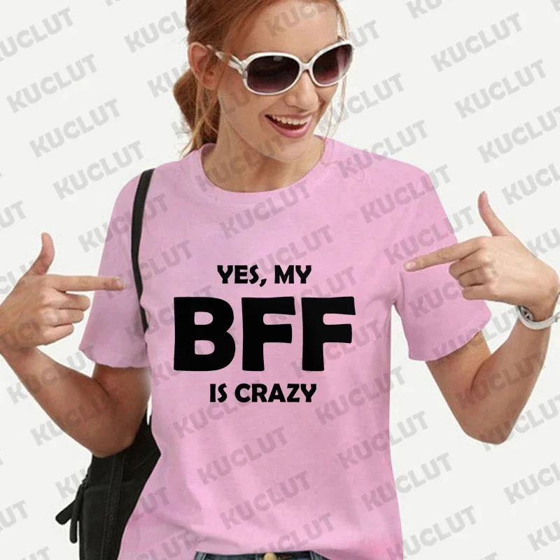 BFF Women T-Shirt Vintage Tee Loose Tops Crazy BFF Funny Gift Best Friends Birthday T Shirt for Women Summer Harajuku Tshirts