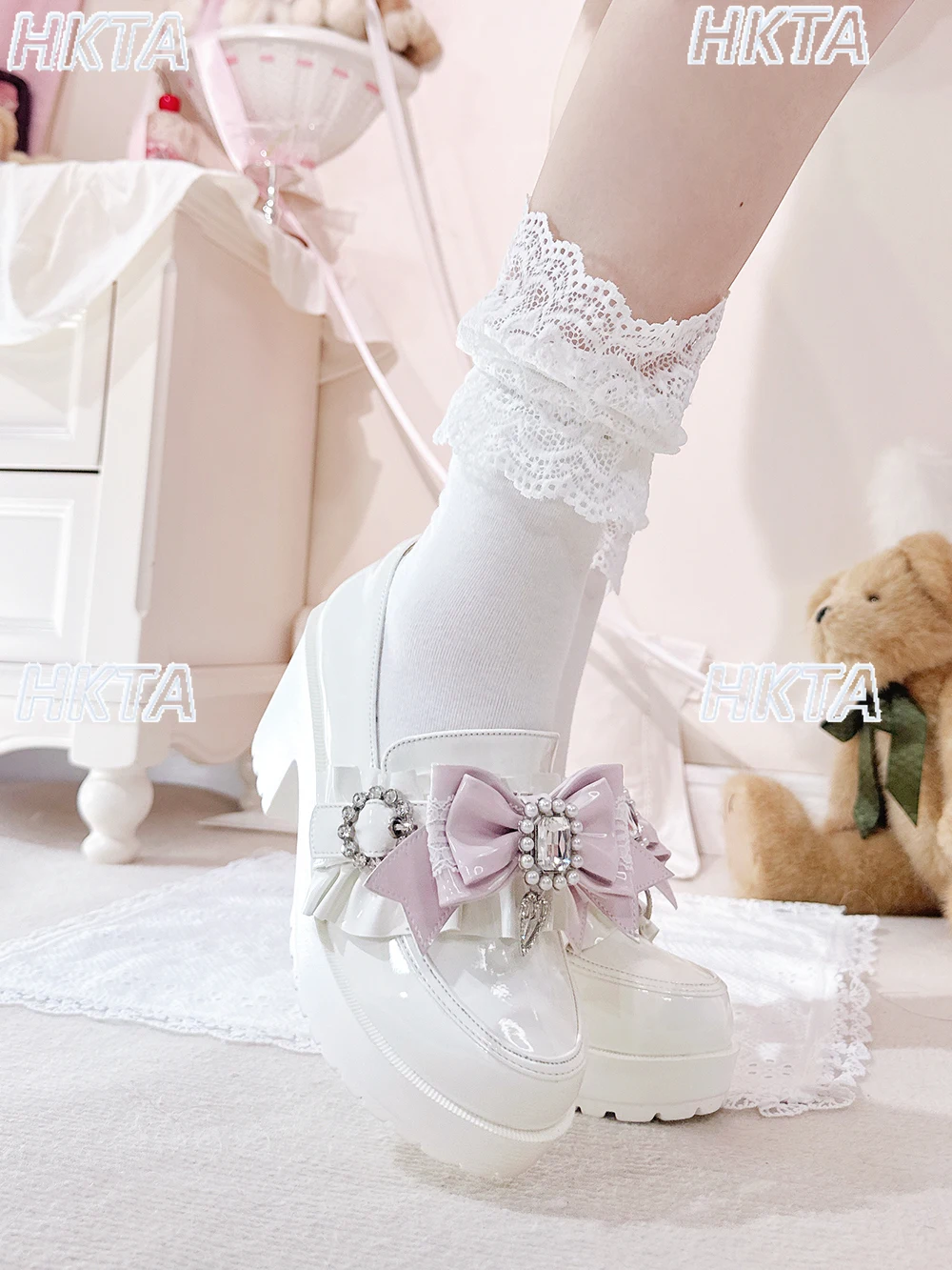 日本の靴クリップスウィートマイン量産秋ローファーパールリボンラインストーン手作り靴装飾DIYアクセサリー