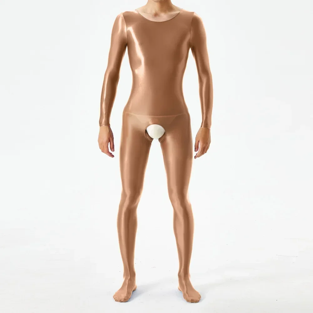 الرجال النفط لامعة لامعة بوديستوكينج كم طويل الجسم بذلة مثير Crotchless ارتداءها الملابس الداخلية مفتوحة المنشعب المثيرة Lingeri رومبير