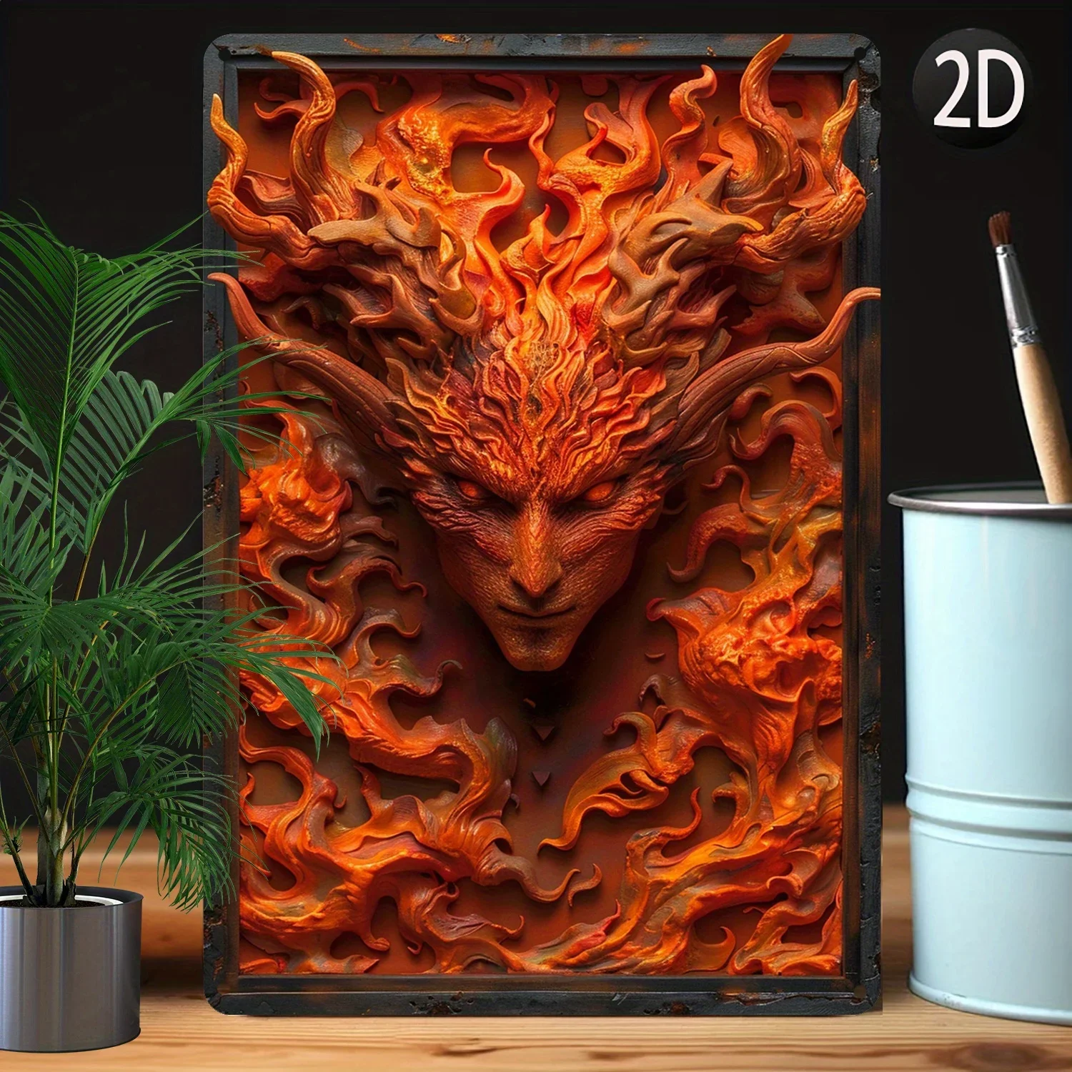 1Pc Metal Aluminum Wall Art Sign Fire Demon Design High Bend Resistance Moisture Resistant 8x12 Inch Vintage Decor for Pubs Cafe