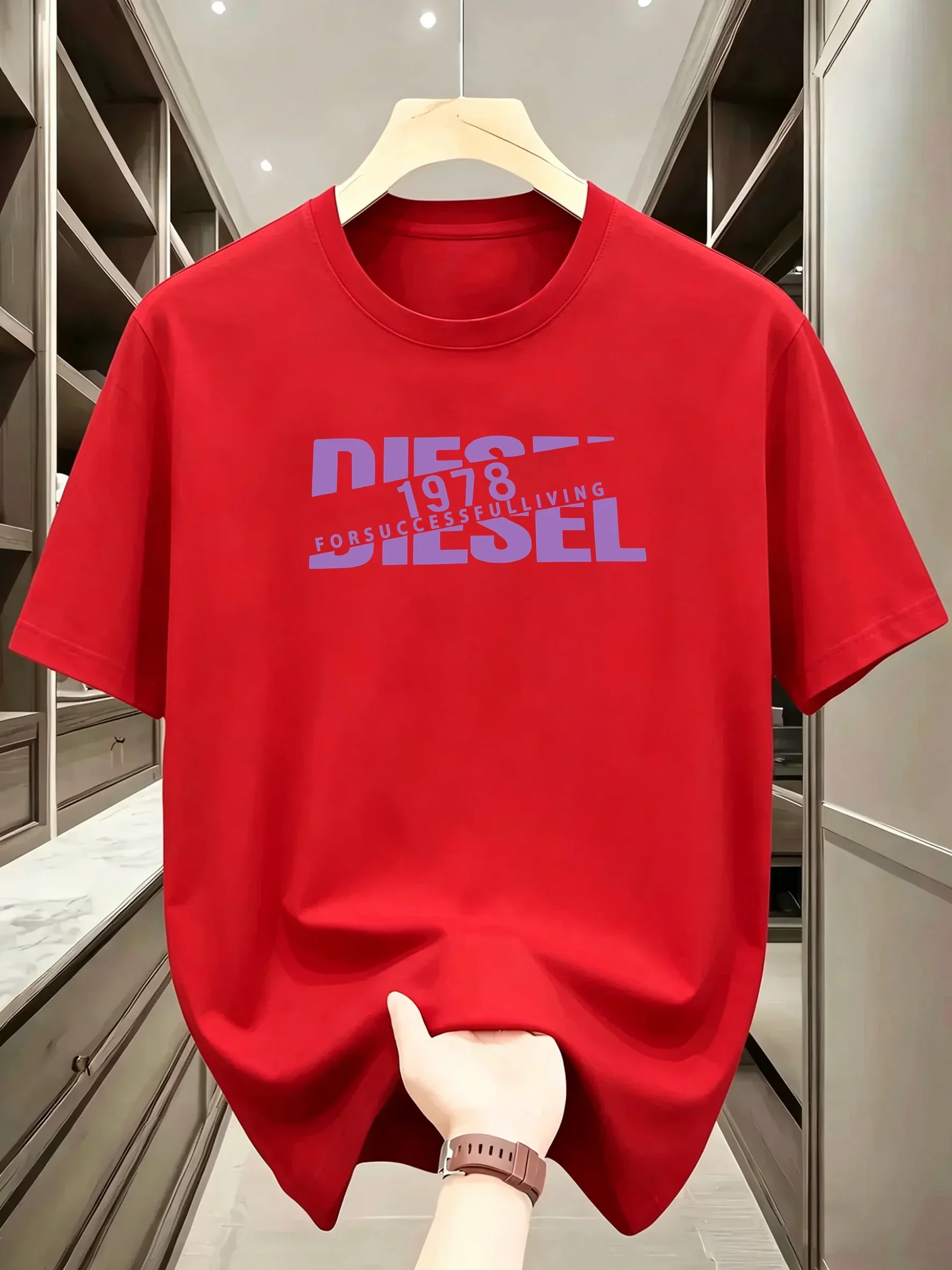 Herren-T-Shirt mit Rundhalsausschnitt und kurzen Ärmeln, Retro-Diesel-1978-Print mit geteiltem Schriftzug, weiches und bequemes T-Shirt – Detail 13