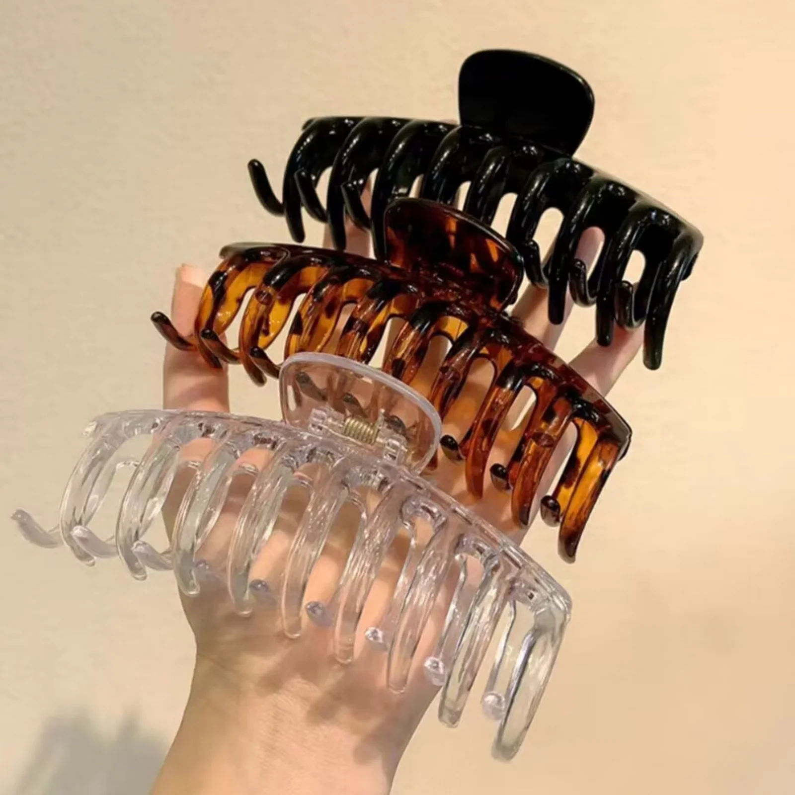 1PC 대형 헤어 클로 클립, 4종 거북이 & 투명 스타일, 패셔너블 헤어 액세서리, 데일리 & 캐주얼용