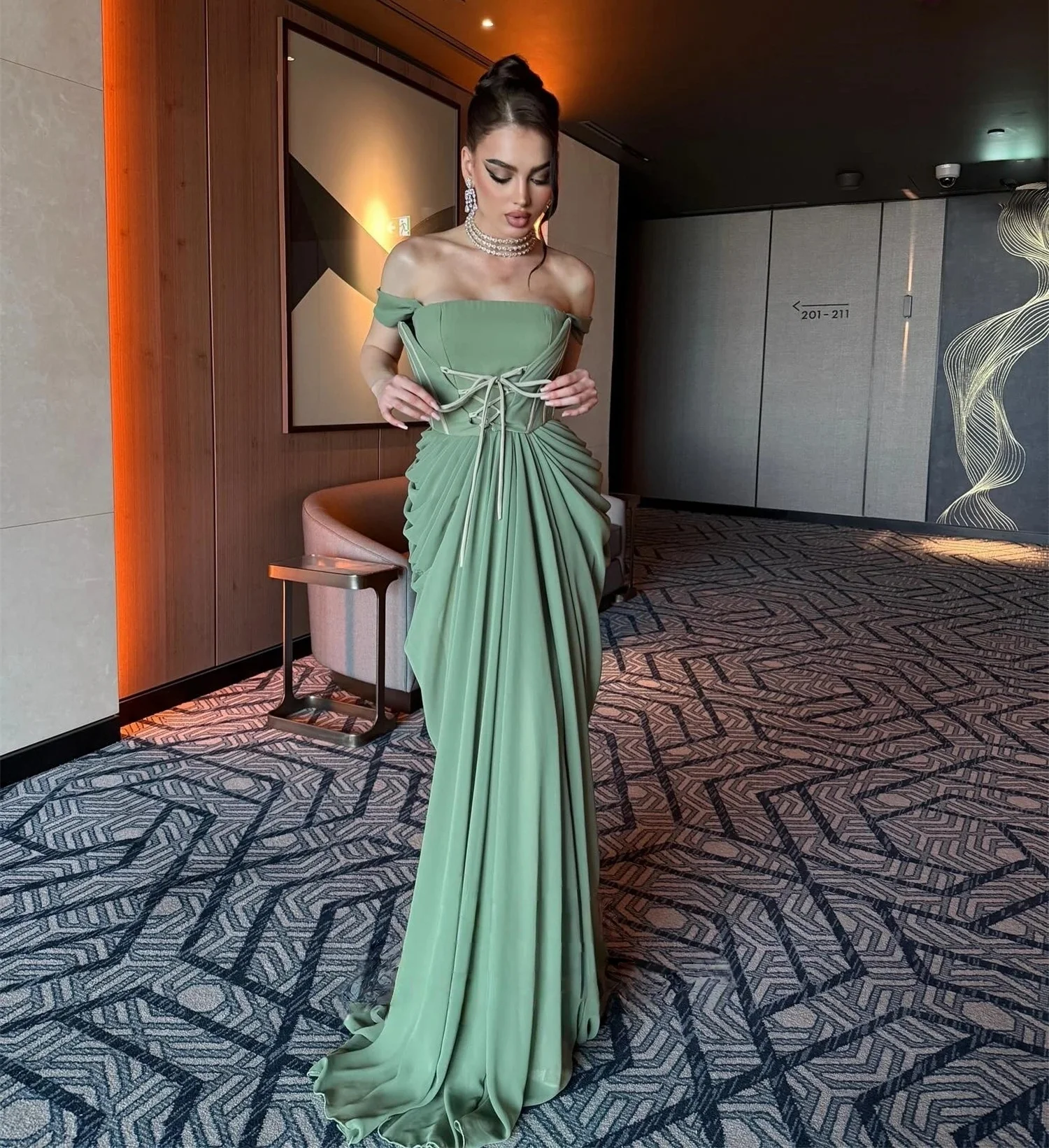 

Off The Shoulder Party Long Bespoke Occasion Gown Evening Dresses Pastrol Unisex Jersey Retro Dubai Saudi Arabic Prom Customized