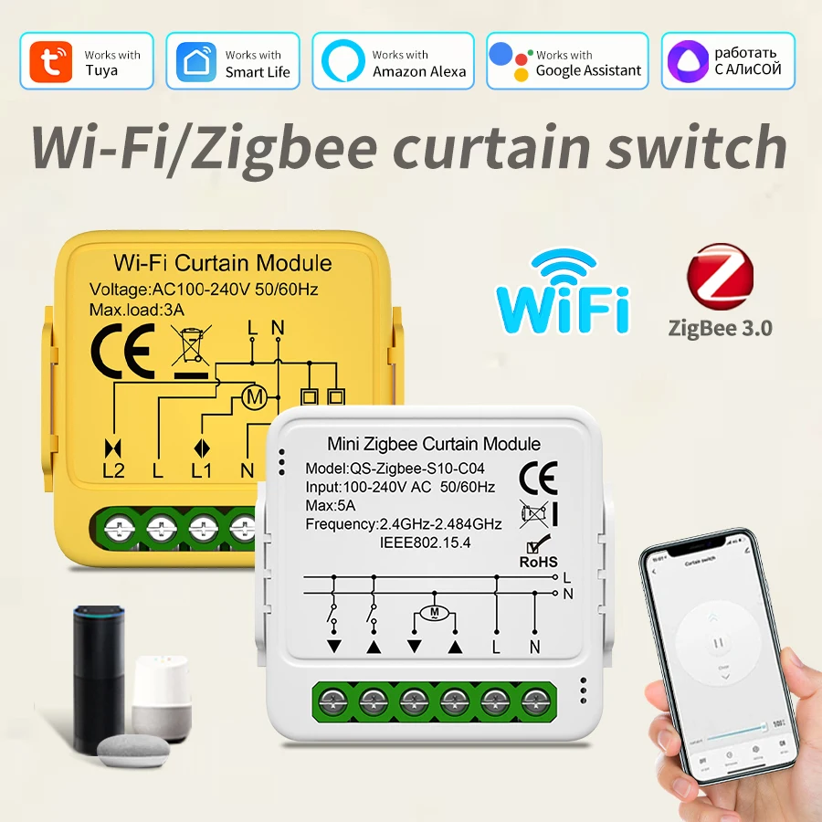 

Tuya Smart WiFi Zigbee переключатель для штор с дистанционным голосовым управлением, рольставни, жалюзи, электрический мотор для окон с Google Home Alexa