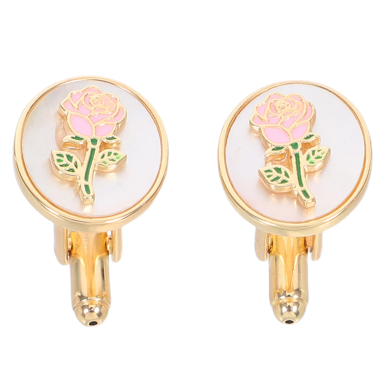 

1 Pair Rose Cufflinks Floral Design Elegant Round Shirt Studs For Women Men Vintage Gold Tone Wedding Banquet Business Formal
