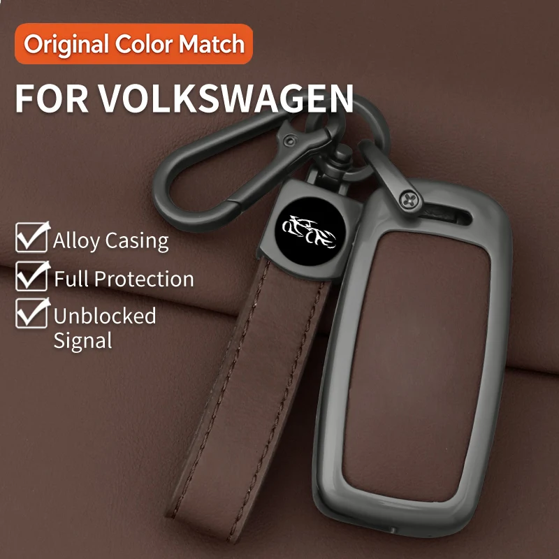 3 Button Rounded Rectangle Zinc Alloy Leather Key Cover Key Fob Case For Volkswagen Golf, Passat, Polo, Tiguan, Touran, Sharan