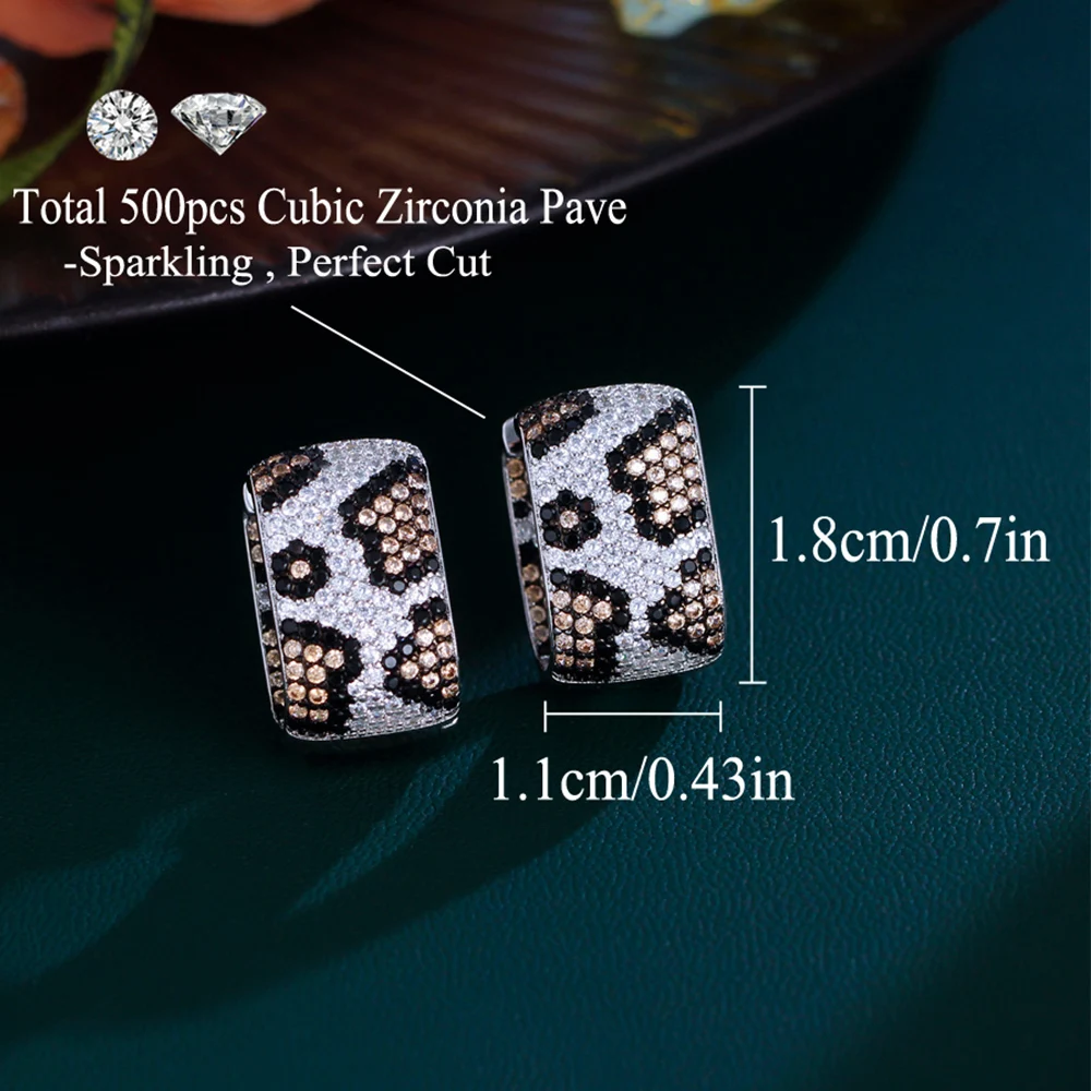 BeaQueen Exquisite Leopard Rectangle Micro Paved Cubic Zirconia Earrings Hoop Women Engagement Party Jewelry Accessories E476