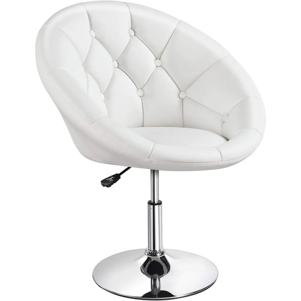 

Vanity Chair Makeup Swivel Accent Chair Height Adjustable Round Back Tilt Chair with Chrome Frame for Makeup Room, Living Room